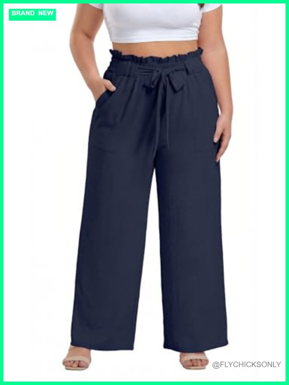 Plus Size Wide Leg Palazzo Pants High Waisted Paperbag Waist Pull On